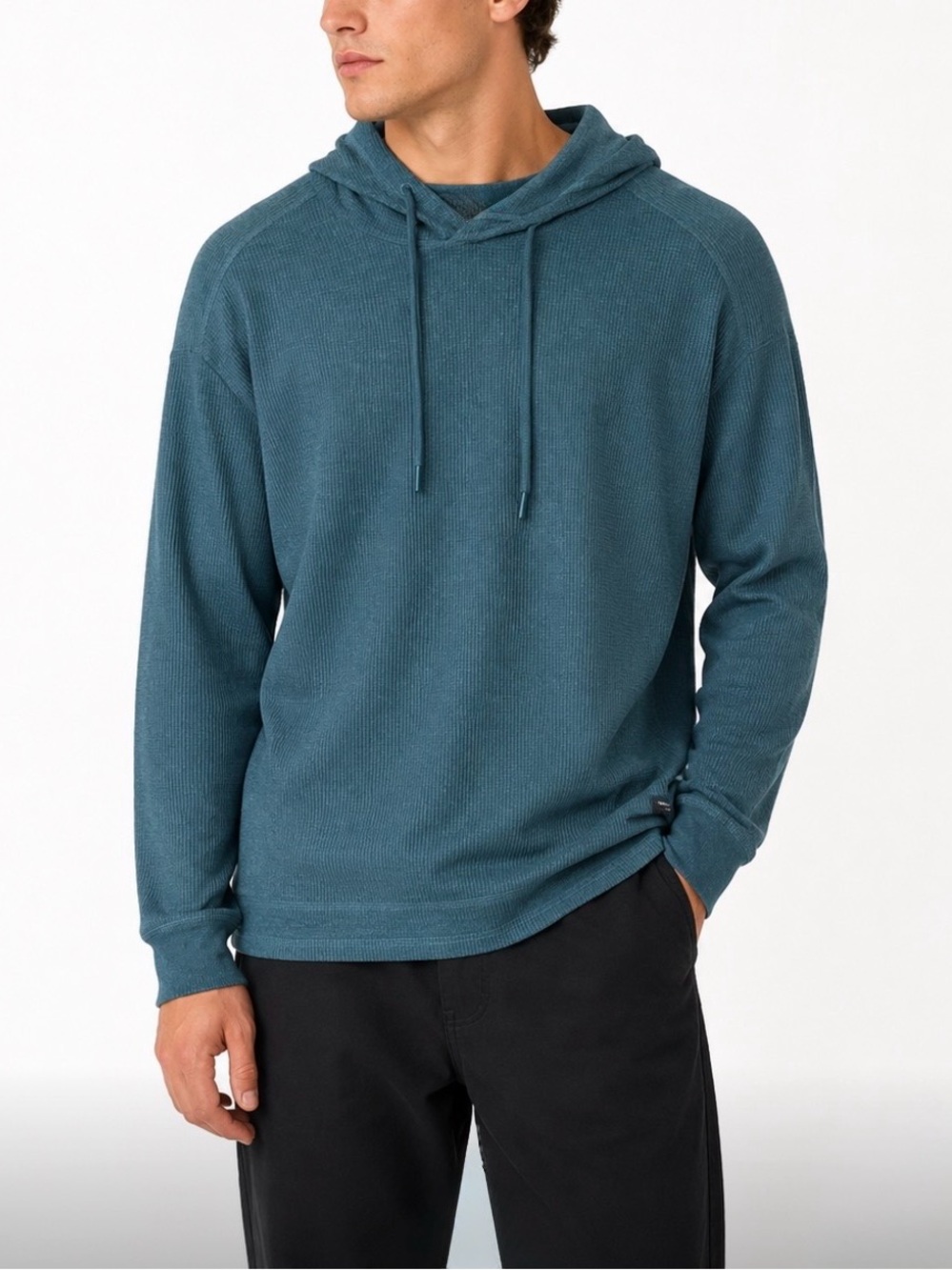 Toad&Co Men's Teal Hooded Waffle Knit Pullover $80 Retail